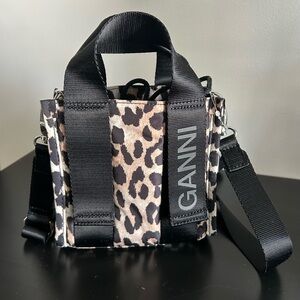 NWT GANNI Leopard Print Mini Tech Tote Bag